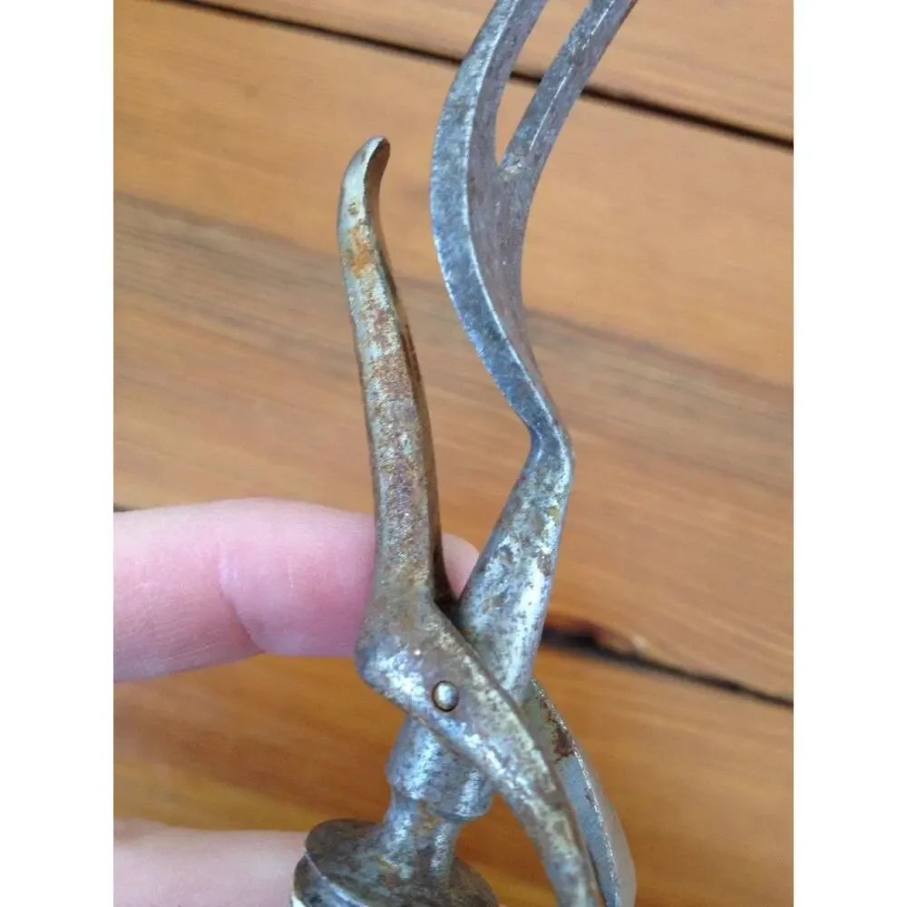 Vintage Antique Cast Metal Serving Carving Fork Natural Bone Antler Handle